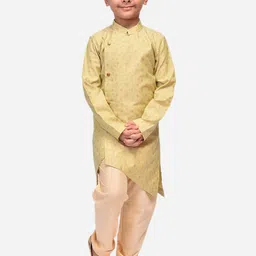 NAMASKAR Boys Mandarin Collar Asymmetric Printed Kurta with Churidar-picture-24