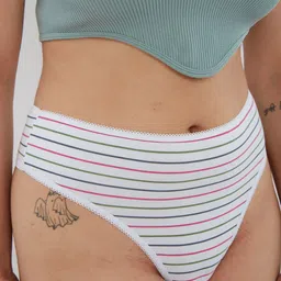 Big Little Lemons Striped Seamless High -Rise Ribbed Thongs Brief Anti Bacterial-image-7