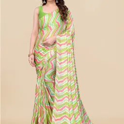 MIRCHI FASHION Green & Pink Leheriya Printed Gotta Patti Poly Chiffon Leheriya Saree-20