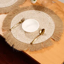 HOSTA HOMES Beige Self Design Jute Reversible Table Placemat-54