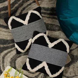 HOSTA HOMES Black & Beige Set of 2 Abstract Square Cushion Covers-53