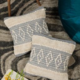 HOSTA HOMES Cream-Coloured & Grey Set of 2 Abstract Square Cushion Covers-17