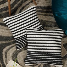 HOSTA HOMES Black & White Set of 2 Striped Square Cushion Covers-4