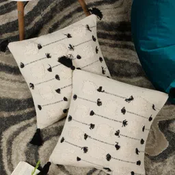 HOSTA HOMES Off White & Black Set of 2 Ethnic Motifs Square Cushion Covers-7