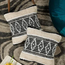 HOSTA HOMES Beige & Black Set of 2 Abstract Square Cushion Covers-29