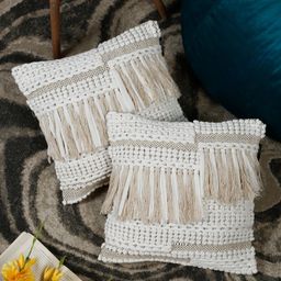 HOSTA HOMES White & Beige Set of 2 Abstract Square Cushion Covers-10