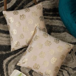 HOSTA HOMES Cream-Coloured & Gold-Toned Set of 2 Floral Velvet Square Cushion Covers-17
