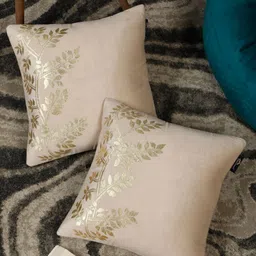HOSTA HOMES Cream-Coloured & Gold-Toned Set of 2 Velvet Square Cushion Covers-image-95