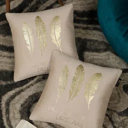 HOSTA HOMES Cream-Coloured & Gold-Toned Set of 2 Ethnic Motifs Velvet Square Cushion Covers-18