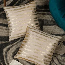 HOSTA HOMES Cream-Coloured & Gold-Toned Set of 2 Velvet Square Cushion Covers-8