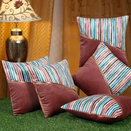 HOSTA HOMES Peach & Blue 5Pcs  Striped Velvet Square Cushion Covers-image-22
