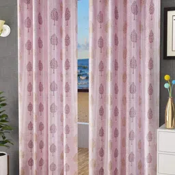 Bajo's Pink & Brown 2-Pieces Printed Satin Long Door Curtains-image-97