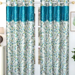 Bajo's Blue & Brown 2-Pieces Printed Satin Long Door Curtains-image-97