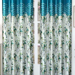 Bajo's White & Blue 2-Pieces Printed Satin Long Door Curtains-image-95