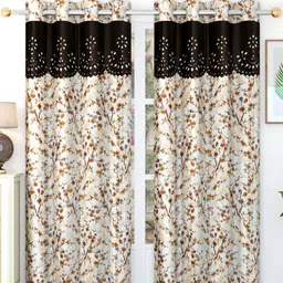 Bajo's Beige & White 2-Pieces Printed Satin Long Door Curtains-53