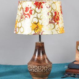 foziq Brown & White Floral Printed Wooden Table Lamp-image-75