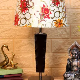 foziq Brown & White Floral Printed Wooden Table Lamps-image-98