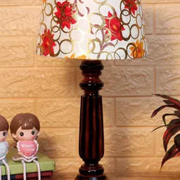 foziq Brown & White Printed Frustum Shaped Table Lamp-29