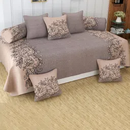 Bajo's Beige & Grey 8 Pieces Printed Pure Cotton Diwan Set-45