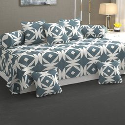 Bajo'sGrey & White 8 Pieces Printed Cotton Diwan Set-45