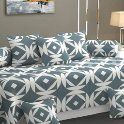 Bajo's Grey & White 8 Pieces Printed Cotton Diwan Set-18