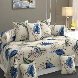 Bajo's Beige & Blue 8 Pieces Printed Cotton Diwan Set-38