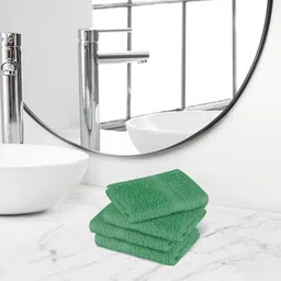Himeya 4 Pcs Green Self Design 450 GSM Pure Terry Cotton Face Towels-12