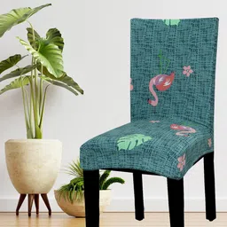 HOUSE OF QUIRK Set Of 6 Green & Pink Printed Non-Slip Removable Chair Covers-1
