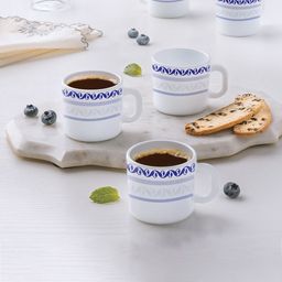 Larah by BOROSIL 6 Pcs White & Blue Printed Opalware Matte Mugs - 100 ML Each-11