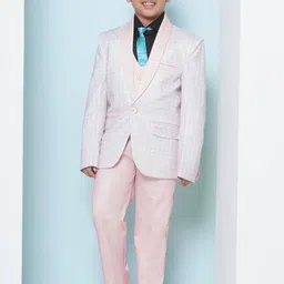 Aj DEZInES Boys Checked Slim-Fit Single-Breasted Five-Piece Cotton Formal Suit-image-56