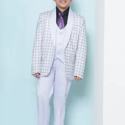Aj DEZInES Boys Checked Slim-Fit Single-Breasted Five-Piece Formal Suit-image-94