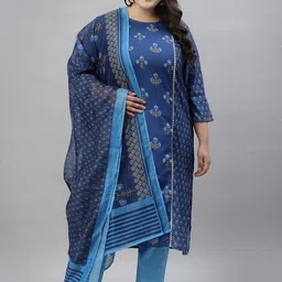 Sztori Plus Size Floral Screen Printed Gotta Patti Regular Kurta With Trousers & Dupatta-26
