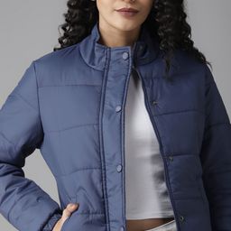 Roadster Women Navy Blue Solid Padded Jacket-image-35