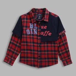 Blue Giraffe Boys Red & Black Opaque Checked Cotton Casual Shirt-image-58