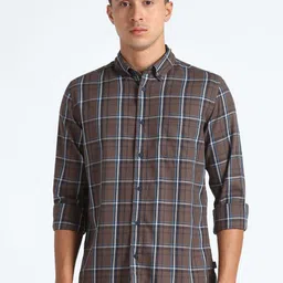 Flying Machine Slim Fit Tartan Checks Checked Button-Down Collar Pure Cotton Casual Shirt-image-50