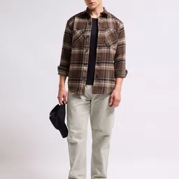 MISCHIEF MONKEY Men Classic Spread Collar Tartan Checked Cotton Boxy Casual Shirt-image-47