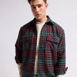 MISCHIEF MONKEY Men Classic Spread Collar Tartan Checked Cotton Boxy Casual Shirt-image-42