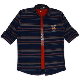 CAVIO Boys Comfort Horizontal Striped Spread Collar Pure Cotton Casual Shirt With T-shirt-image-50