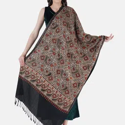 MUFFLY Women Paisley Printed Pure Wool Shawl With Tasselled Border-26