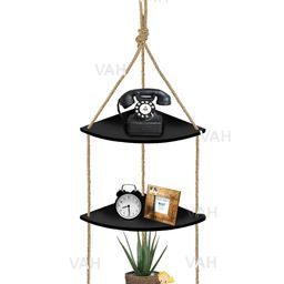 VAH Kya Bat Hai !! Black Wooden Corner Wall Shelf-32