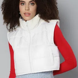 SASSAFRAS Women White Crop Padded Jacket-image-68