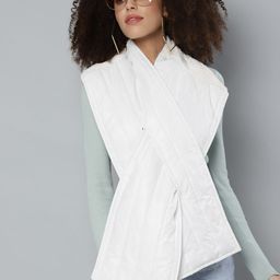 SASSAFRAS Women White Shoulder Fur Puffer Scarf-image-96
