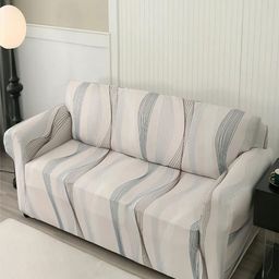HOUSE OF QUIRK Beige & Grey Abstract Printed Two Seater Sofa Cover With Arms-10