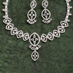 ZENEME Rhodium-Plated Crystal-Studded & American Diamond Jewellery Set-image-50