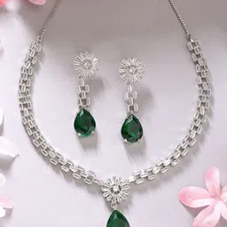 ZENEME Rhodium-Plated CZ-Studded Jewellery Set-13