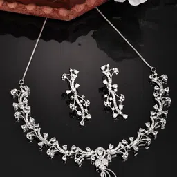 ZENEME Rhodium-Plated Crystal & American Diamond-Studded Jewellery Set-38