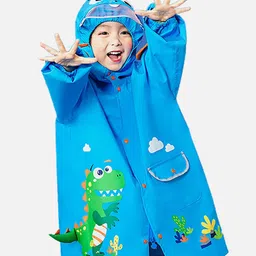 Little Surprise Box LLP Kids Printed 3d Applique Dino Cactus Hooded Rain Coat-image-6