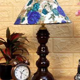 foziq Brown & Blue Floral Printed Wooden Table Lamps-50