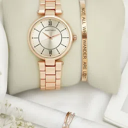 JOKER & WITCH Women Rose Gold Toned Bracelet Style Straps Watch With Bracelet & Ring-image-42