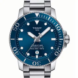 TISSOT Men Blue Embellished Dial & Silver Toned Stainless Steel Bracelet Style Straps Analogue Automatic Watch-picture-37